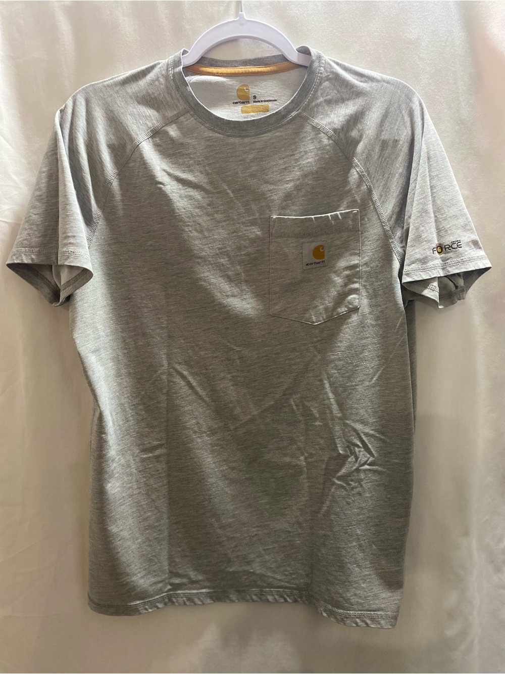Carhartt Force Men's Gray Crew Neck Short Sleeve Chest Pocket Tee Small Regular